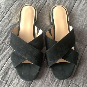 Black Suede Criss Cross Flats with Gold Heel